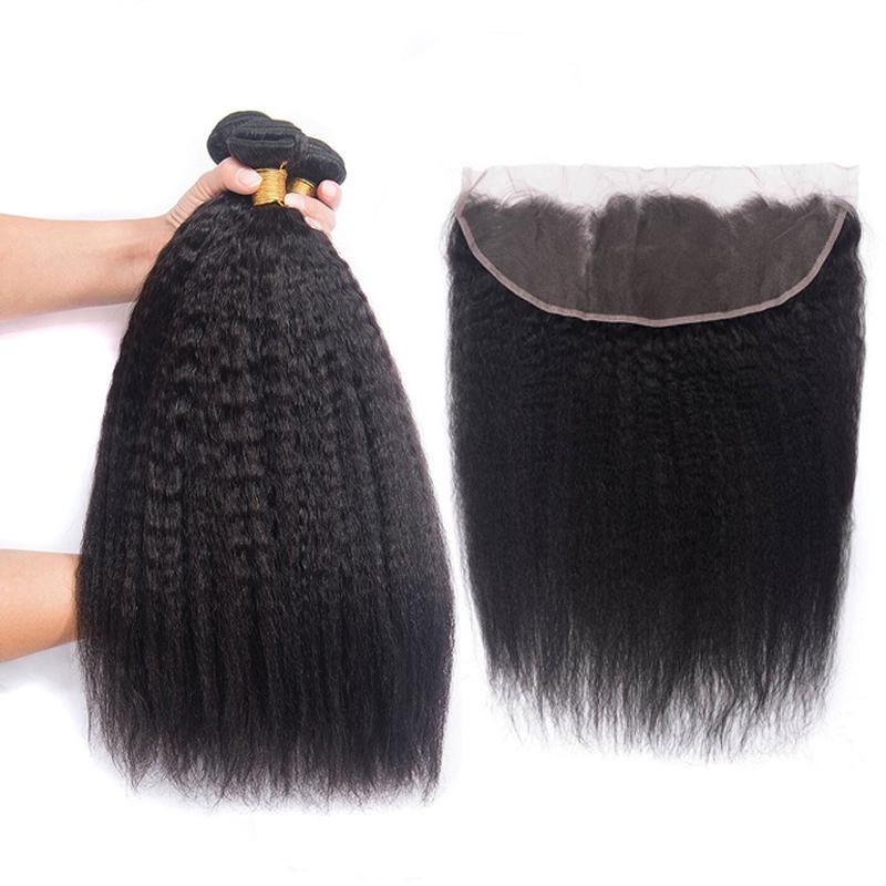 10A Grade 3/4 Kinky Straight Bundles With 4x4 Closures and 13x4 Fronta