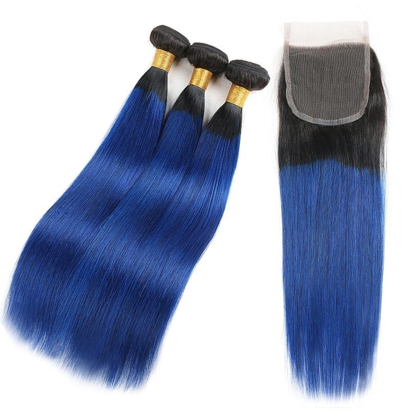 10A Grade Brazilian Blue Straight BUNDLES with CLOSURES & FRONTALS