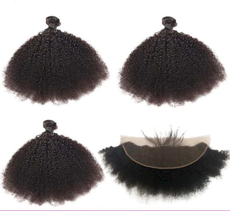 BeuMax 10A Grade 3/4 Afro Kinky Curly bundles with 13x4 Frontal