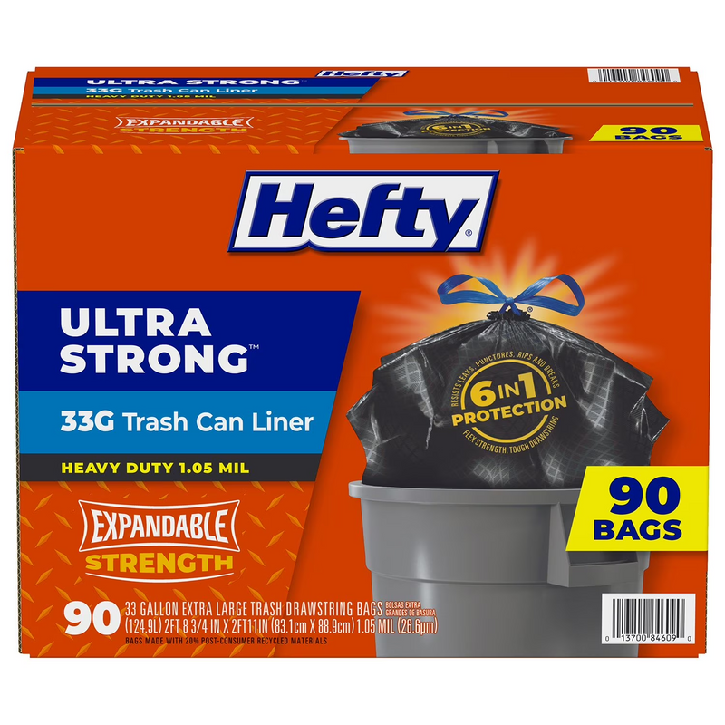 Hefty Ultra Strong Drawstring Trash Bags Unscented 33 gal 90 ct