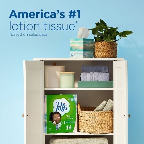 Puffs Plus Lotion 2-Ply Facial Tissues 12 Cube Boxes, 72 tissues/box