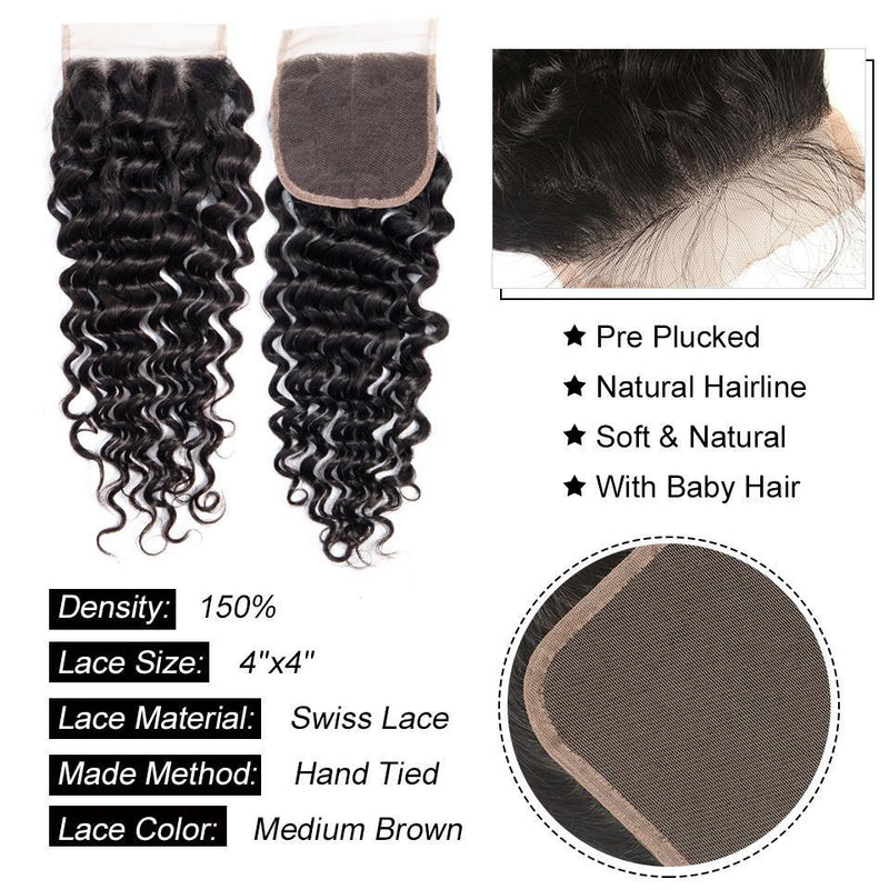 BeuMax 10A Grade 3/4 Deep Wave Bundles with 4x4 Closure Brazilian Hair