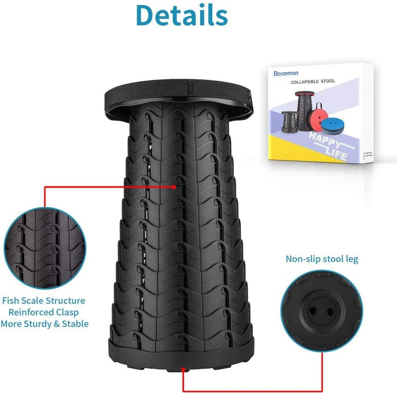 Boreeman Upgraded Folding Stool Lightweight Yet More Sturdy with Load Capacity 400lbs Portable Collapsible Stool for Camping Fishing Hiking BBQ (Black)