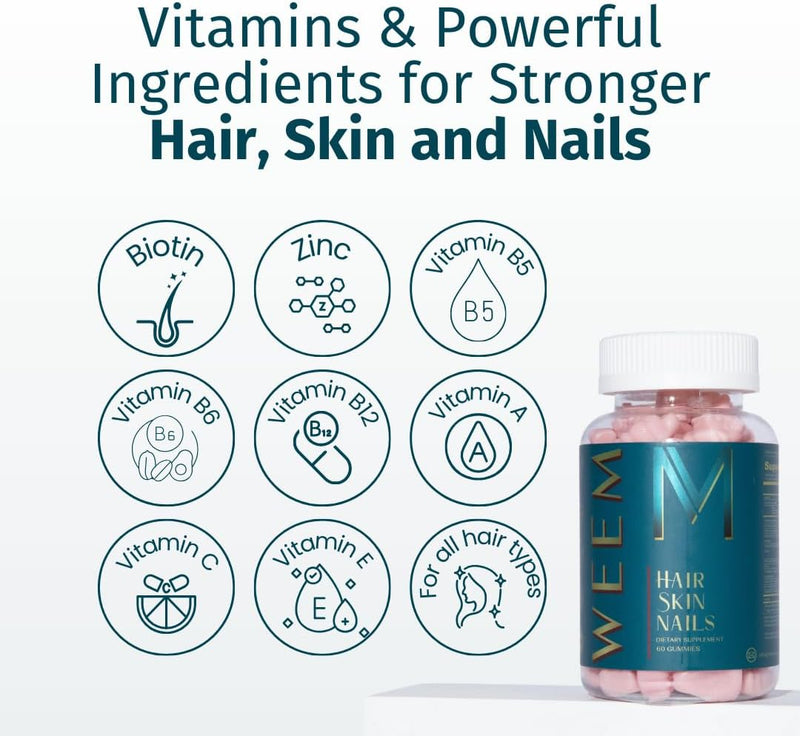 WEEM Hair Skin and Nails Gummies - Supports Healthy Hair - Vegan biotin Vitamins