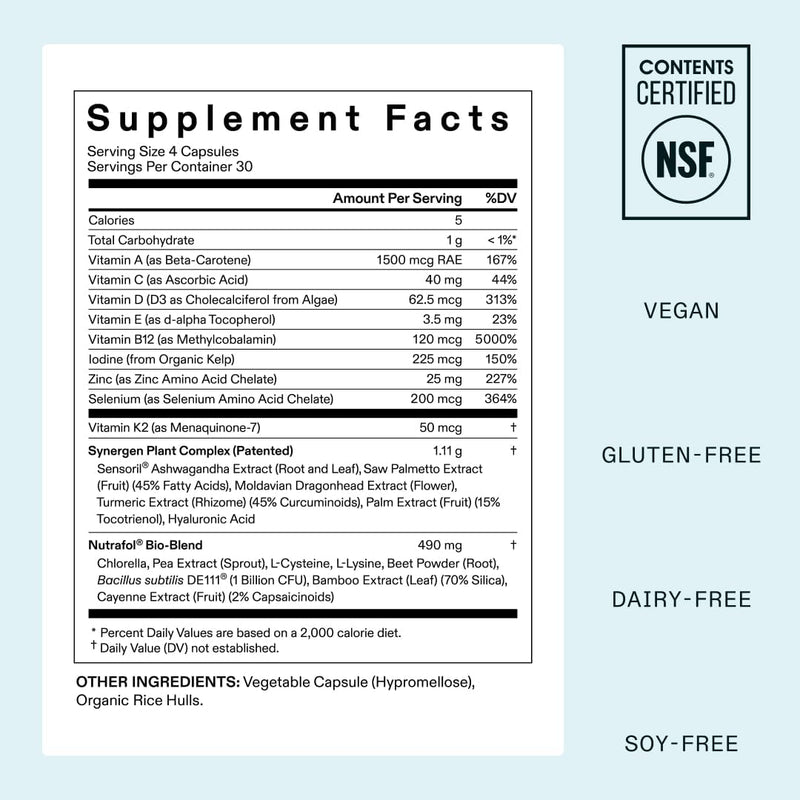 Nutrafol Women’s Hair Growth Supplement – Ages 18-44, Clinically Tested, Thicker Stronger Hair, 100% Vegan, Dermatologist Recommended, 1-Month Supply Green Plastic