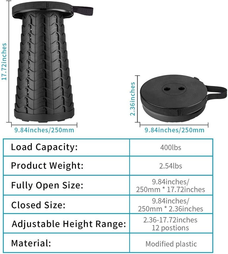 Boreeman Upgraded Folding Stool Lightweight Yet More Sturdy with Load Capacity 400lbs Portable Collapsible Stool for Camping Fishing Hiking BBQ (Black)