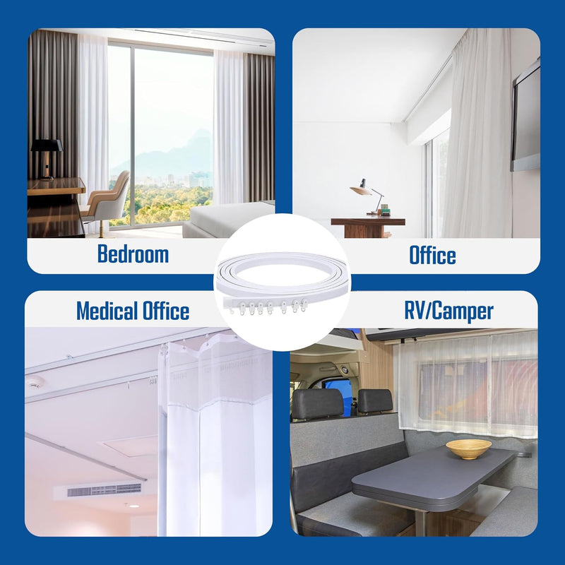 UrbanRed Flexible Bendable Ceiling Curtain Track, 9.8 ft (3 m), Mount for Rail with Curtain Tracks System, Room Divider, Curtains Rod, RV Ceiling Track for Curtains, White