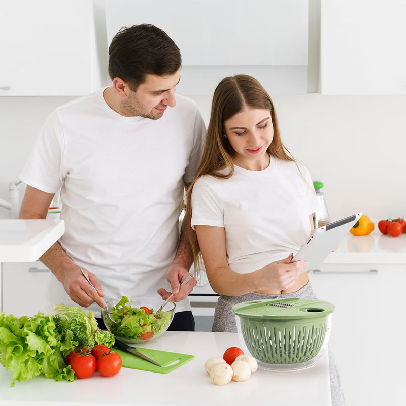 SUSTEAS Salad Spinner Large, Vegetables Wash Bowl, Fruits & Herb Lettuce Dryer with 5 Blade Slicer Egg Yolk Strainer Shredder for Efficient Salad Preparation and Food Washing, 4.25Qt