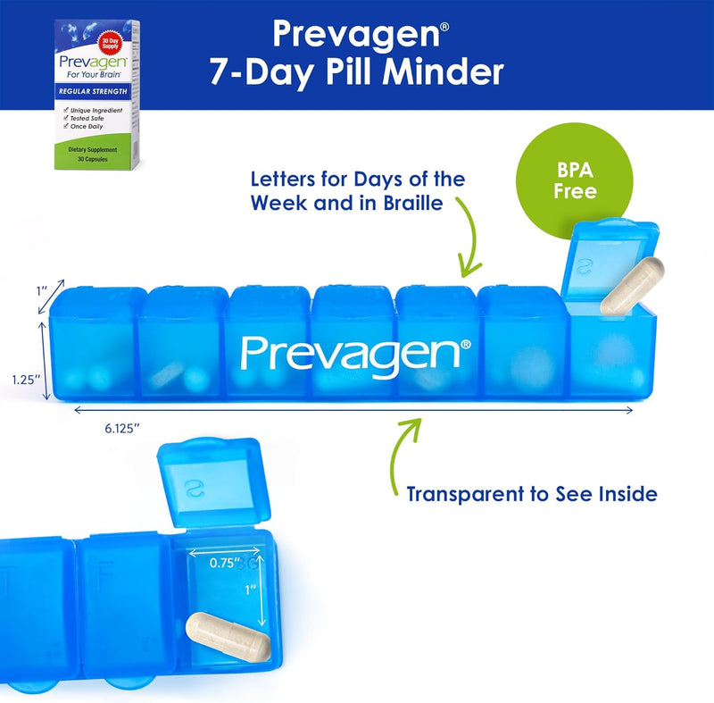 Prevagen Regular Strength – 30 Capsules with Vitamin D3 + 7-Day Pill Minder (Brain Support Supplement)