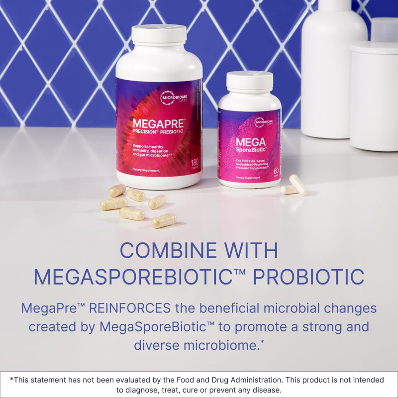 Microbiome Labs MegaPre – Prebiotic Fiber Supplement for Gut Health & Microbial Diversity, Clinically Tested, 180 Veggie Capsules