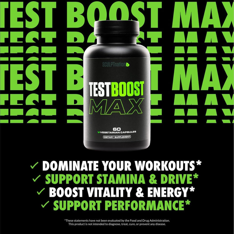 Sculpt Nation Test Boost Max – Testosterone Support for Men, Tribulus Terrestris, Energy, Strength & Stamina, 60 Gluten-Free Capsules