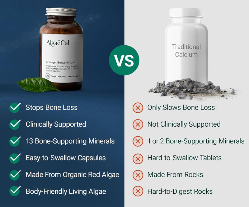 AlgaeCal Plant-Based Calcium – Organic Calcium 750mg with Vitamin D3 & 13 Minerals for Bone Health, 90 Veggie Capsules