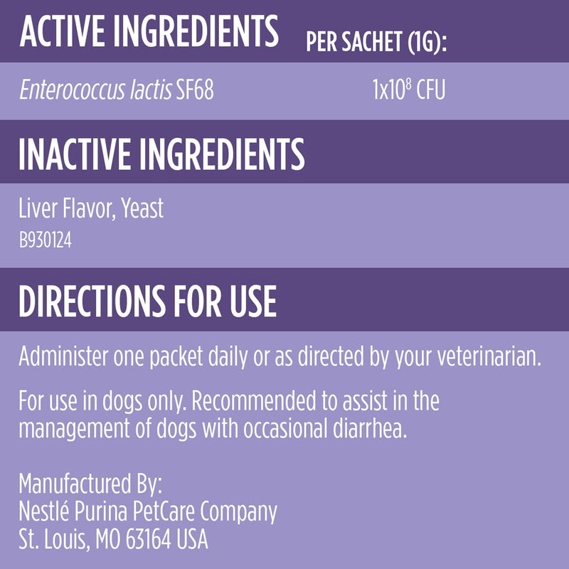 Purina Pro Plan Veterinary Supplements FortiFlora Canine Probiotics for Dogs, Helps Digestive Gut Health and Diarrhea - 30 ct. Box