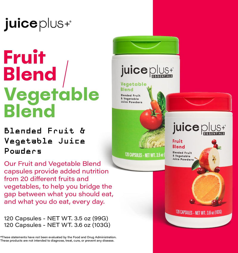 JuicePlus+ Fruit and Vegetable Blend: for Solid Nutritional Foundation - Boost Family's Health with 20 Fruits & Veggies Plus Plant Nutrients - Prepacked 2 Bottles (60 Servings of Fruit, 60 of Veg)