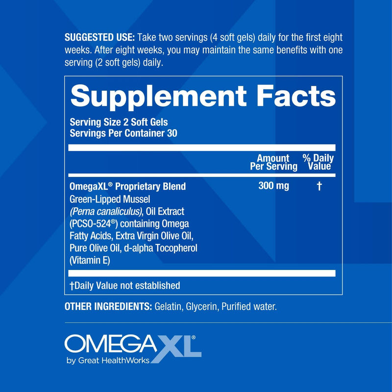 OmegaXL Joint Support – Green Lipped Mussel Oil Softgels for Muscle & Joint Relief, Drug-Free, 60 Count
