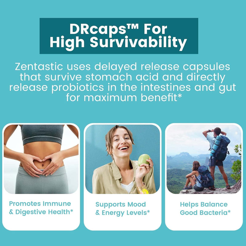 Zentastic Probiotics & Prebiotics – 50 Billion CFU, 16 Strains, Digestive & Immune Support, Shelf-Stable, 60 Veggie Capsules