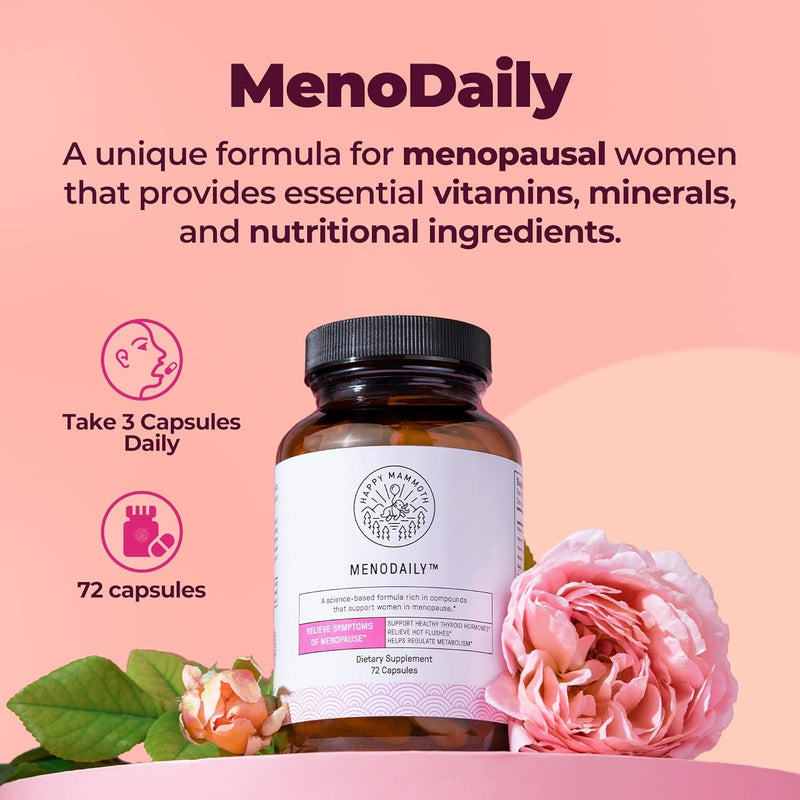 Happy Mammoth Meno Daily – Menopause Support Vitamins for Women, Metabolism, Mood & Skin, Hair & Nails, 72 Capsules