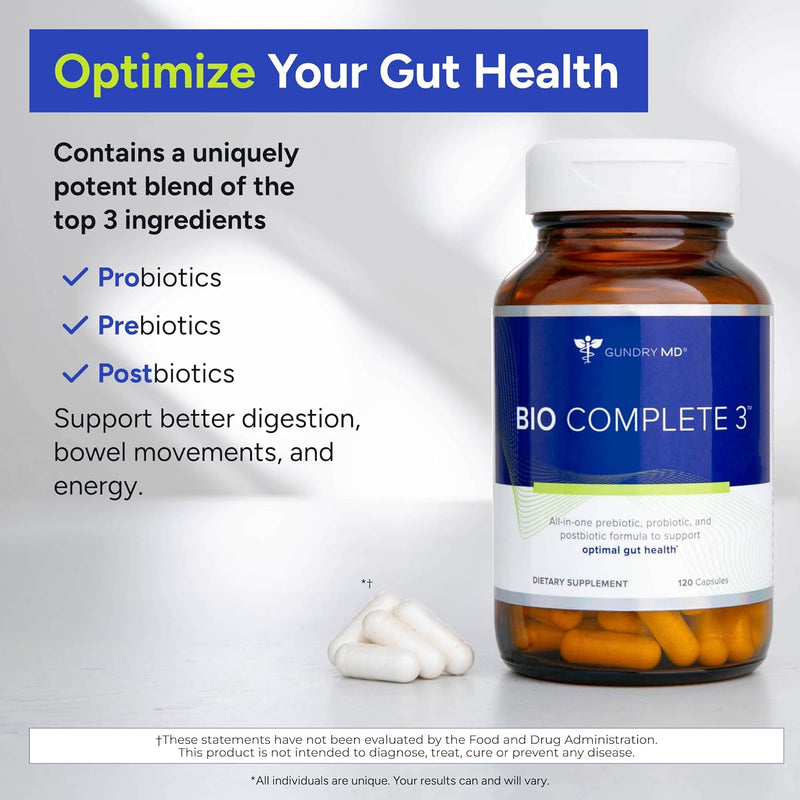 Gundry MD Bio Complete 3 – 3-in-1 Gut Health Probiotic for Digestion, Bloating & Energy Support, 30-Day Supply