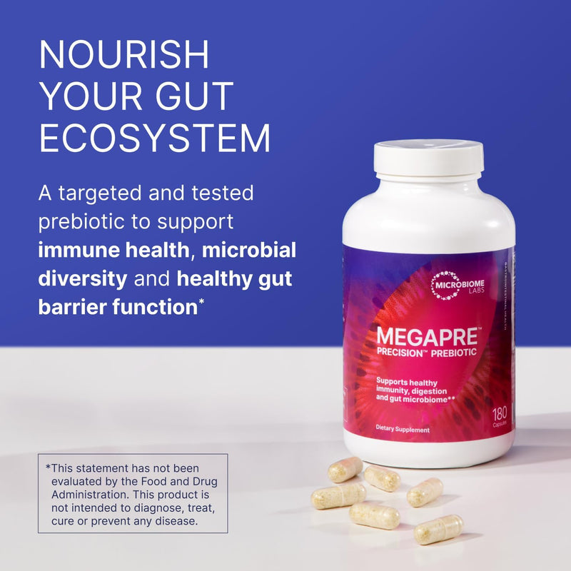 Microbiome Labs MegaPre – Prebiotic Fiber Supplement for Gut Health & Microbial Diversity, Clinically Tested, 180 Veggie Capsules