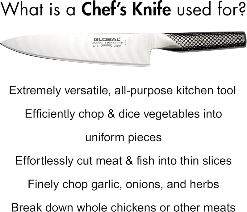Global 8-Inch Chef's Knife – Lightweight Japanese Stainless Steel, Razor-Sharp Edge, Made in Japan, G-2