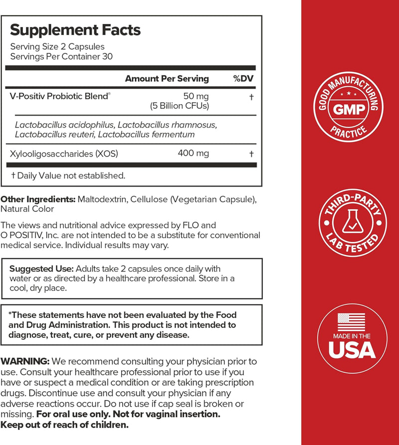 O Positiv URO Vaginal Probiotics – pH Balance, Prebiotics & Lactobacillus for Vaginal Health, 60 Capsules, 1-Month Supply