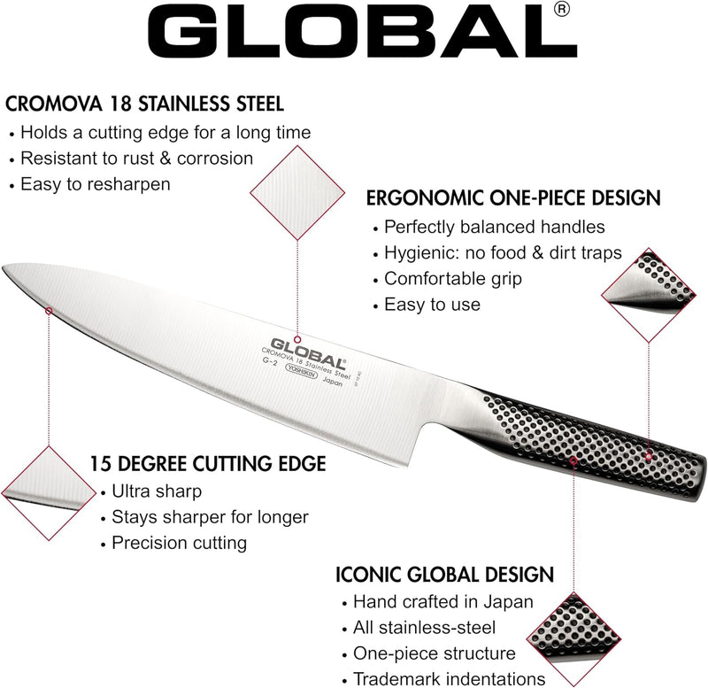 Global 8-Inch Chef's Knife – Lightweight Japanese Stainless Steel, Razor-Sharp Edge, Made in Japan, G-2