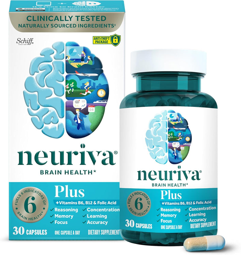Neuriva Plus Brain Supplement – Memory, Focus & Cognitive Support with B6, B12 & Phosphatidylserine, 30 Capsules