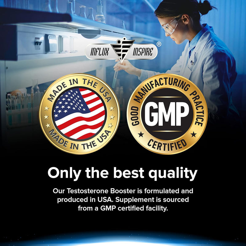 Testosterone Booster for Men - Male Enhancing Supplement Pills - Fast Acting Blood Flow, Muscle Growth, Stamina, Endurance & Strength - Boost Performance & Drive - 3rd Party Tested - 60 Capsules