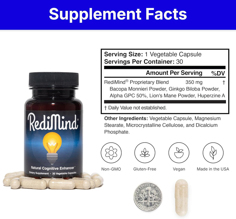 Natural Cognitive Enhancement Supplement Capsule - Non-GMO, Vegan, Gluten-Free
