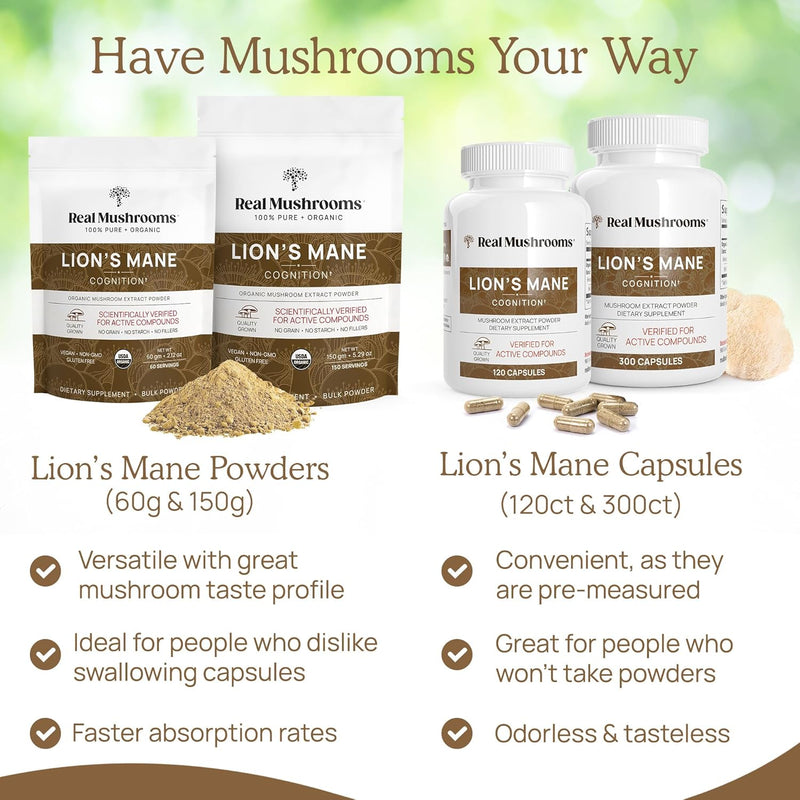 Lion’s Mane Mushroom Capsules – Brain, Cognition & Focus Supplement, 120 Capsules