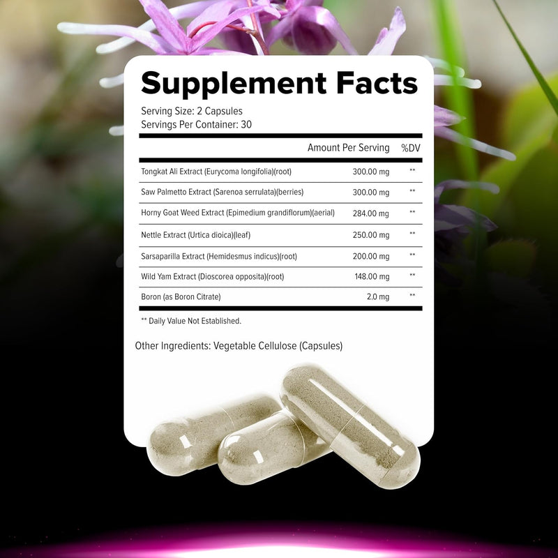 Testosterone Booster for Men - Male Enhancing Supplement Pills - Fast Acting Blood Flow, Muscle Growth, Stamina, Endurance & Strength - Boost Performance & Drive - 3rd Party Tested - 60 Capsules