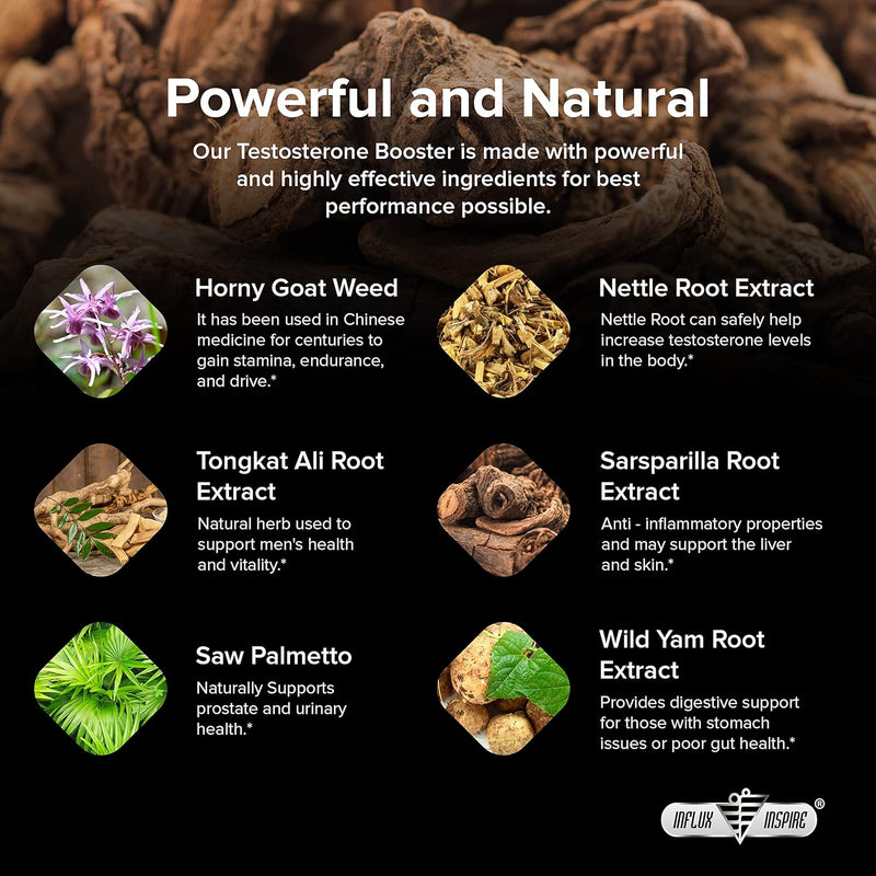 Testosterone Booster for Men - Male Enhancing Supplement Pills - Fast Acting Blood Flow, Muscle Growth, Stamina, Endurance & Strength - Boost Performance & Drive - 3rd Party Tested - 60 Capsules