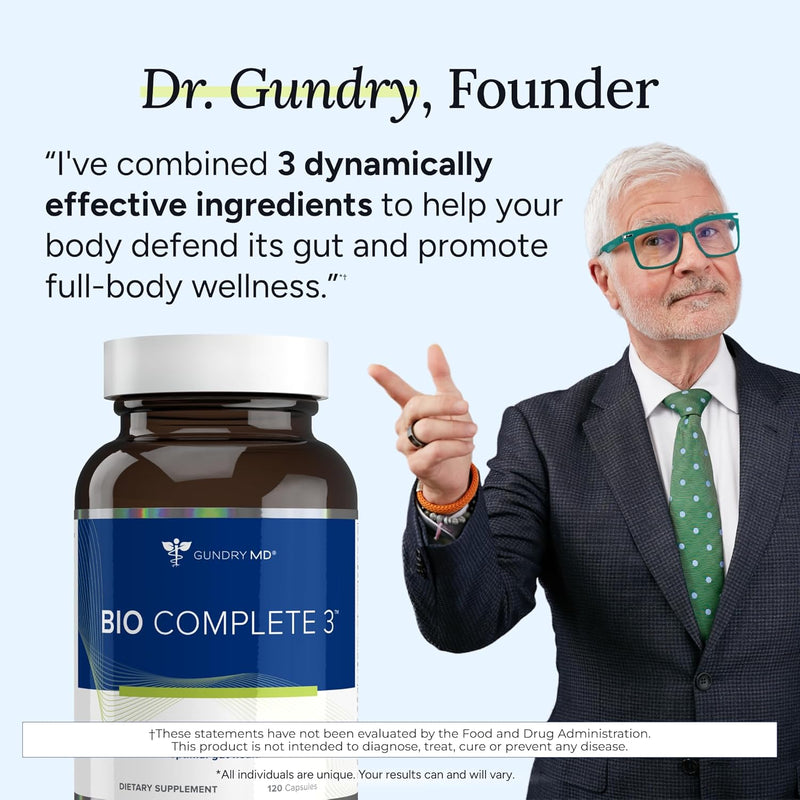 Gundry MD Bio Complete 3 – 3-in-1 Gut Health Probiotic for Digestion, Bloating & Energy Support, 30-Day Supply