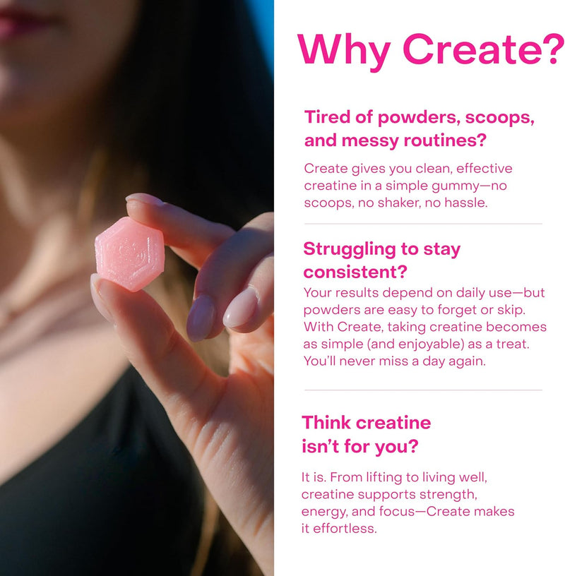 Creatine Monohydrate Gummies – Vegan, Gluten-Free, Non-GMO supplement boosting strength, focus, endurance; 1.5g creatine per gummy, watermelon flavor, 90 count