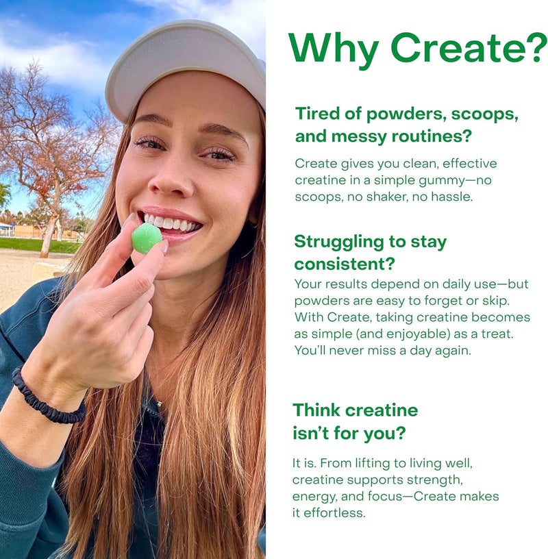 Creatine Monohydrate Gummies for men and women boosting strength, focus, endurance; vegan, gluten-free, non-GMO, 1.5g sour green apple 90-count flavor
