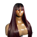 Blonde Red Piano Color Brazilian Straight Human Hair Wigs With Bangs 200% Density Full Machine Made Human Hair Wig