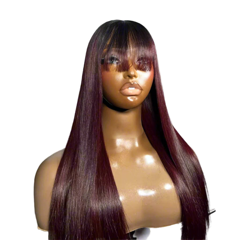 Blonde Red Piano Color Brazilian Straight Human Hair Wigs With Bangs 200% Density Full Machine Made Human Hair Wig