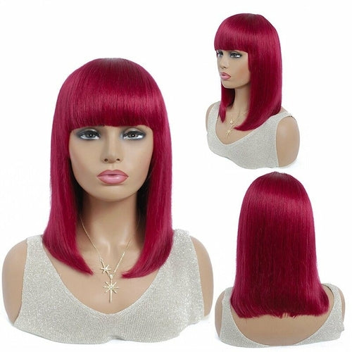 #613 Brazilian 99J Burgundy Short Bob Remy Straight Human Hair Wigs