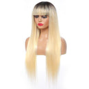 Blonde Red Piano Color Brazilian Straight Human Hair Wigs With Bangs 200% Density Full Machine Made Human Hair Wig