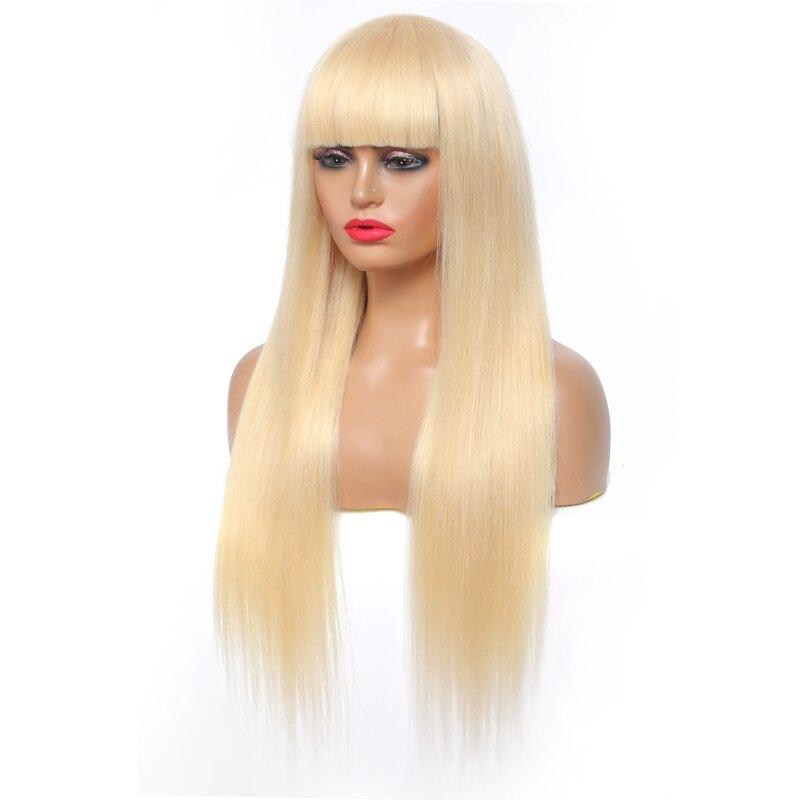 Blonde Red Piano Color Brazilian Straight Human Hair Wigs With Bangs 200% Density Full Machine Made Human Hair Wig