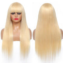 Blonde Red Piano Color Brazilian Straight Human Hair Wigs With Bangs 200% Density Full Machine Made Human Hair Wig