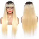 Blonde Red Piano Color Brazilian Straight Human Hair Wigs With Bangs 200% Density Full Machine Made Human Hair Wig