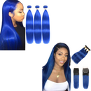 10A Grade Brazilian Blue Straight BUNDLES with CLOSURES & FRONTALS