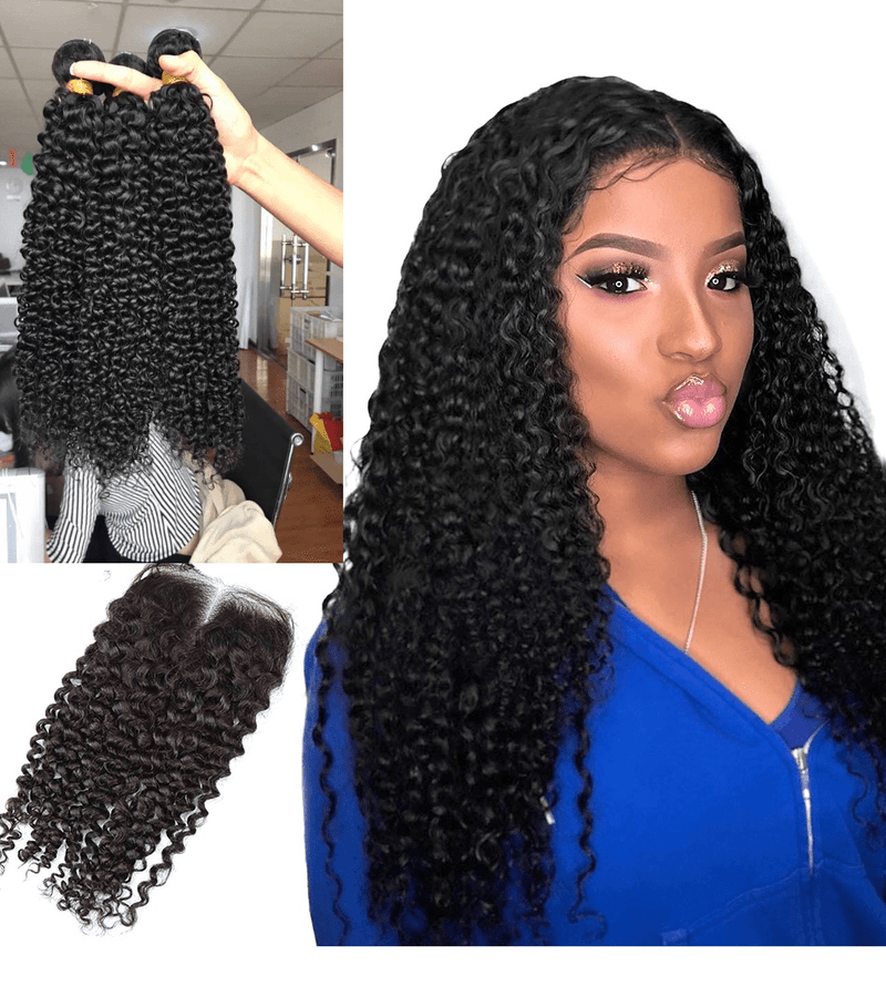 BeuMax 10A Grade 3/4 Kinky curly Bundles with 4x4 Closure Brazilian
