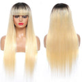 Blonde Red Piano Color Brazilian Straight Human Hair Wigs With Bangs 200% Density Full Machine Made Human Hair Wig