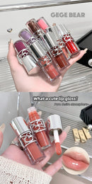 Gege Bear Glittering Mirror Lip Glaze, Watery Shimmering Light Lip Gloss Makeup 8 Colors, Hydrating Moisturizing, Long Lasting