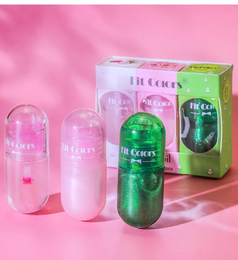 3pcs Mini Capsule Lip Gloss Lip Oil Set