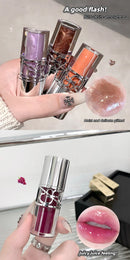 Gege Bear Glittering Mirror Lip Glaze, Watery Shimmering Light Lip Gloss Makeup 8 Colors, Hydrating Moisturizing, Long Lasting