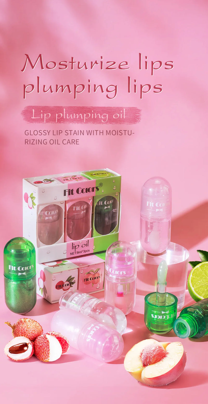3pcs Mini Capsule Lip Gloss Lip Oil Set