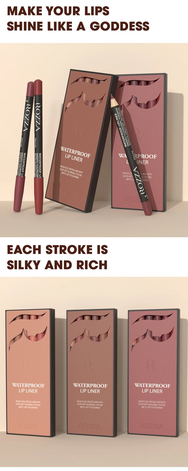 Rozza Waterproof Lip Liner Pencil Set